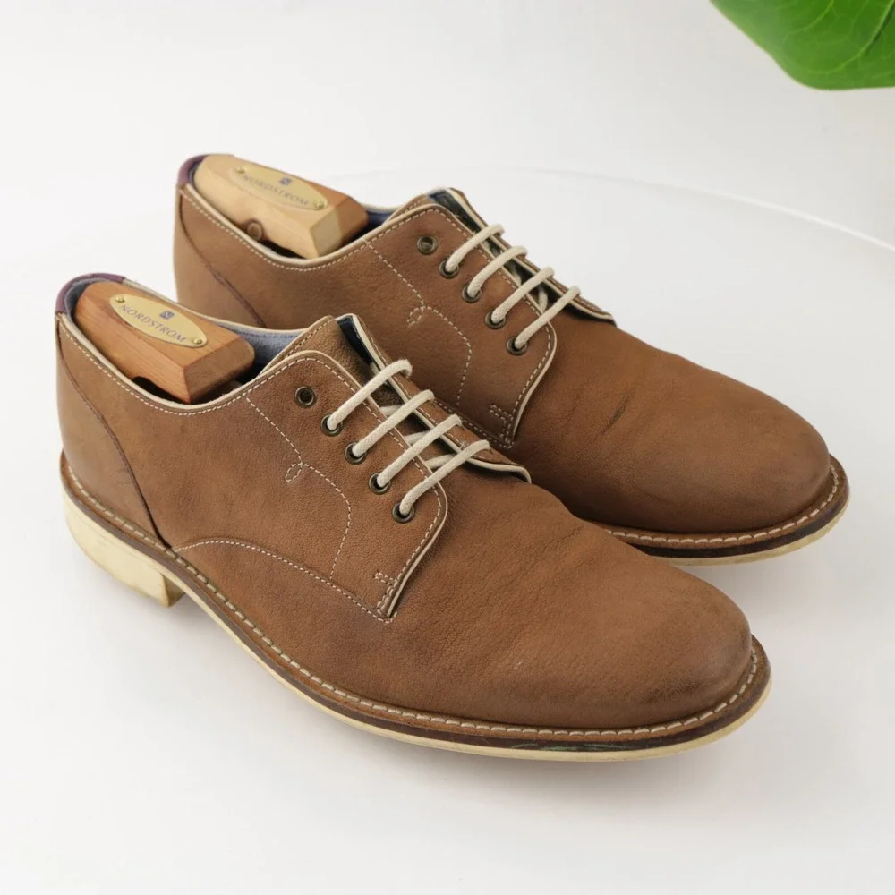 Ted Baker Mens Tich Oxford Size 8 Brown Leather Plain Toe Lug Sole Casual Shoes